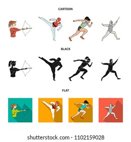 Archery, karate, running, fencing. Olympic sport set collection icons in cartoon,black,flat style vector symbol stock illustration web.
