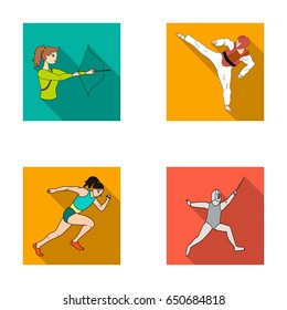 Archery, karate, running, fencing. Olympic sport set collection icons in flat style vector symbol stock illustration web.
