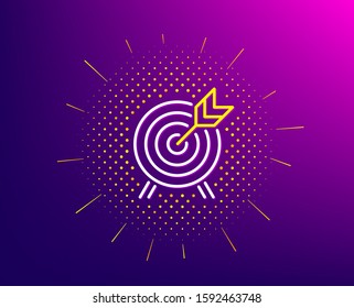 Archery line icon. Halftone pattern. Amusement park attraction sign. Gradient background. Archery line icon. Yellow halftone pattern. Vector