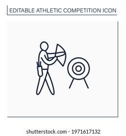 Archery line icon. Shooting arrows with bow. Archer have special equipment. Athletic competition concept. Isolated vector illustration. Editable stroke