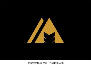 Design-Vektorgrafik des Bogenschießlogos. Buchstabe M und abstraktes Bugsymbol. Bogensport-Vektorsymbol.
