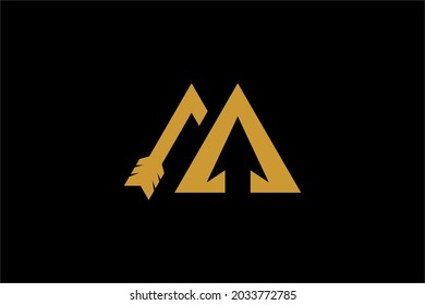 Vector de diseño de logotipo de tiro con arco. Letra M y símbolo abstracto de arco. Icono vector deportivo de tiro con arco.