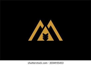 Vector de diseño de logotipo de tiro con arco. Letra M y símbolo abstracto de arco. Icono vector deportivo de tiro con arco.