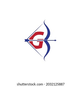 Logo de tiro con arco Con ilustración del vector de la letra inicial G diseño plano