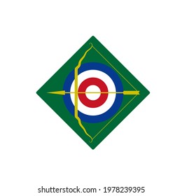 Archery logo icon sign Sport emblem Bow arrow target bowstring symbol Vintage game design Cartoon modern style Fashion print clothes apparel greeting invitation card cover flyer poster banner sticker