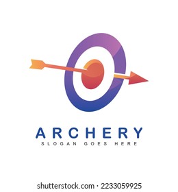 vector de ilustración del logotipo de tiro con arco. icono creativo de destino, desafío, tiro con éxito en el objetivo de flecha