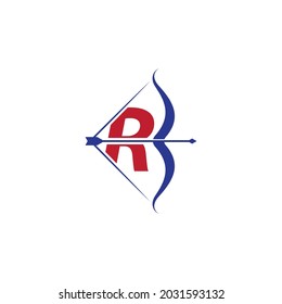 Logo de tiro con arco Con la ilustración inicial del vector de la letra R diseño plano