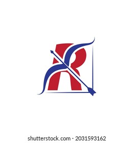 Archery logo With R initial letter vector ilustration flat design