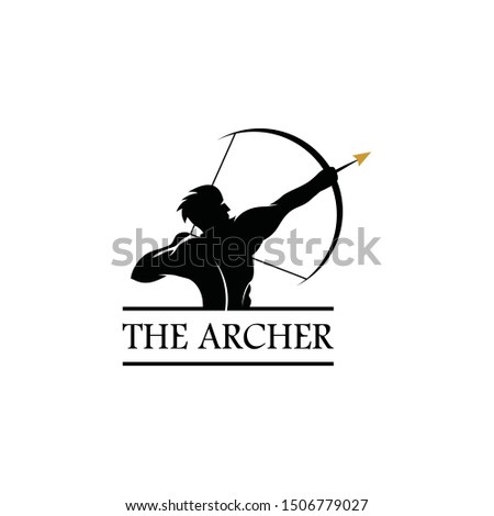 archery logo simple vintage archer man, emblem vector black silhouette for sport illustration design template idea