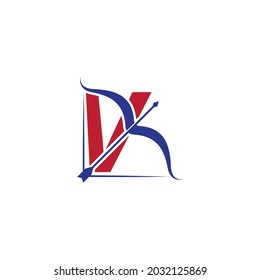 Logo de tiro con arco Con V ilustración del vector de la letra inicial diseño plano