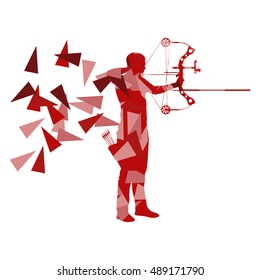 Archery man archer training with bow vector background concept made with polygon fragments isolated on white