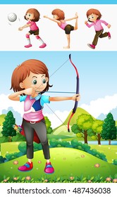 Archery and other sports girl illustration