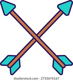 Archery outline icon. Two colorful crisscrossed arrows for competition