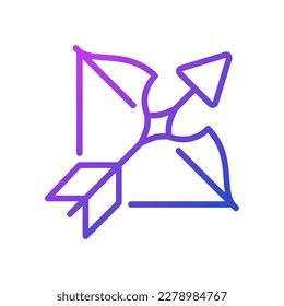 Archery pixel perfect gradient linear vector icon. Zodiac sign of western astrology. Shooting arrows. Competitive sport. Thin line color symbol. Modern style pictogram. Vector isolated outline drawing