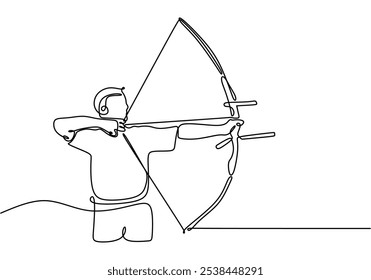 Archery player illustrated in continuous one line drawing. Sport activity concept highlighting precision and concentration in the sport.