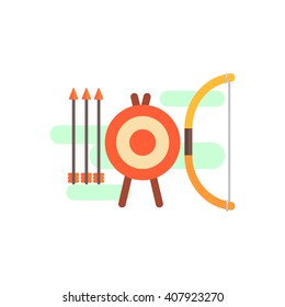 Archery Playing Set Primitive Style Graphic Colorful Flat Vector Image On White Background