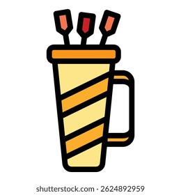 Vector de contorno de icono de aljaba de tiro con arco. Flecha de arco. Color de flecha de destino plano