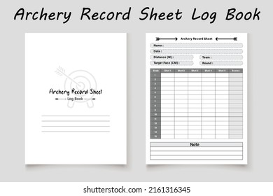 Archery record sheet logbook planner template design for KDP Interior. Low content KDP interior