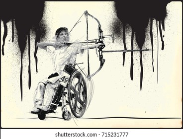 ARCHERY. From the series SILENT HEROES - Athletes with physical disabilities. An hand drawn vector. Note - Any accurate photo original for this picture, original is created by me.