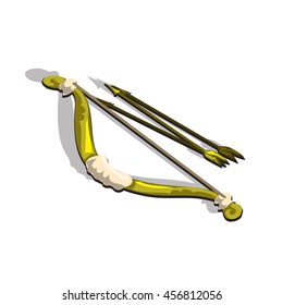 An archery set. A longbow and arrow isolated on white background. Cartoon vector illustration close-up.
