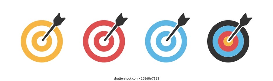 Archery set vector icon illustration. Target table with arrow colored flat icons. Vector illustration
