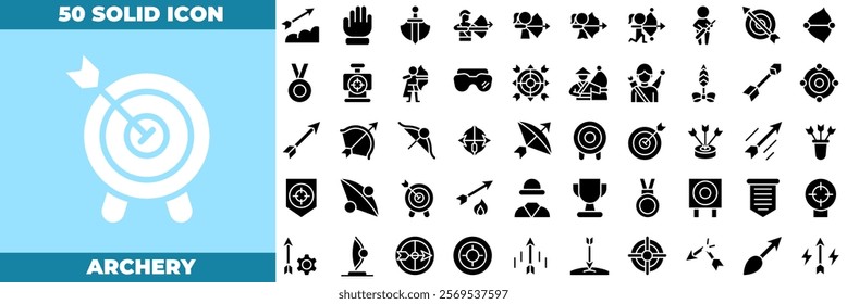 Archery Solid Editable Icons set. Vector illustration in modern thin solid style of archery icons: archery, archer, arrow, etc