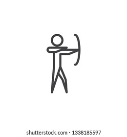 Archery sport line icon. linear style sign for mobile concept and web design. Man with bow outline vector icon. Sport summer games symbol, logo illustration. Pixel perfect vector graphics