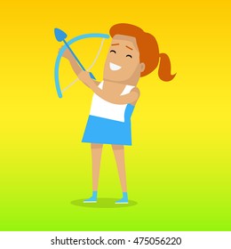 Archery sport template. Summer games colorful banner. Active way of life concept. Competitions, achievements, best results. Practice or skill of using a bow to propel arrows. Vector illustration