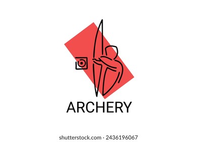 icono de línea vectorial de tiro con arco. deportista, cartel de equipo. ilustración de pictograma deportivo.

