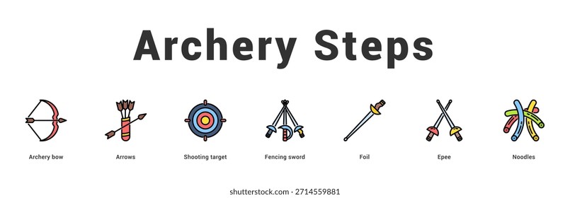 Archery Steps Modern and clean web banner illustration featuring thematic icons for visual communication