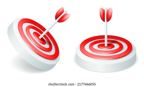 Archery target 3D icon as metaphor of successful business strategy and targeting. Isolated vector object