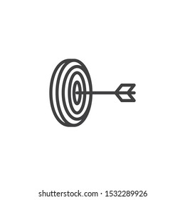 Archery target aim line icon. linear style sign for mobile concept and web design. Arrow hit target outline vector icon. Goal and achievement symbol, logo illustration. Vector graphics