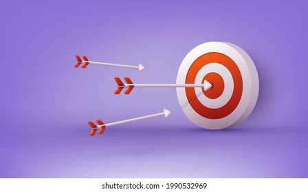 Archery target and arrow. Design for sport game and business. 3D Web Vector Illustrations.