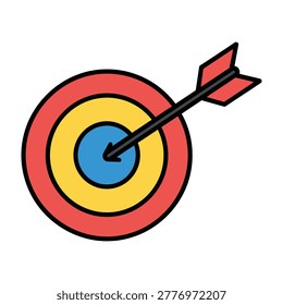 Archery target with arrow directly hitting bullseye center for success concept, direct hit on target, bullseye