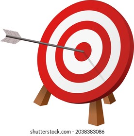 Archery target with an arrow having achieved a perfect shot (cut out)