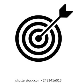 Archery target with arrow icon. Aim, objective and goal. Bullseye target flat icon for apps and websites. Black Silhouette. Vector illustration.