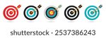 Archery target with arrow illustration. Bow icon and hunting arrows vector silhouette logo.Business Target and Goal achievement success concept icon.  Realistic target and arrow icon. target isolated