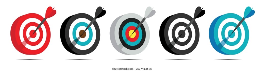 Archery target with arrow illustration. Bow icon and hunting arrows vector silhouette logo.Business Target and Goal achievement success concept icon.  Realistic target and arrow icon. target isolated