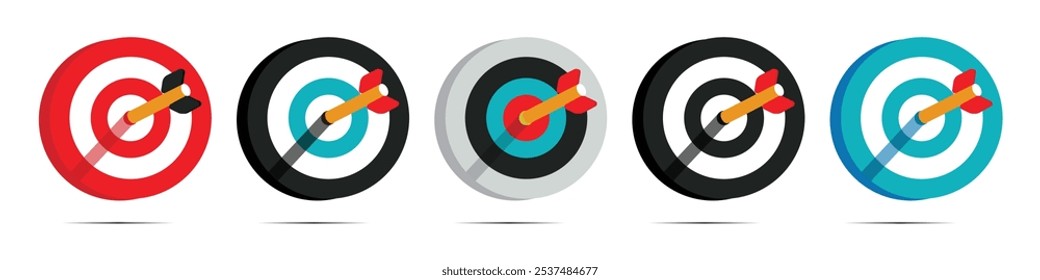 Archery target with arrow illustration. Bow icon and hunting arrows vector silhouette logo.Business Target and Goal achievement success concept icon.  Realistic target and arrow icon. target isolated