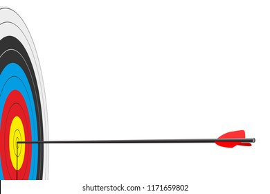 Archery target with arrow isolated on white background. Vector poster or banner template