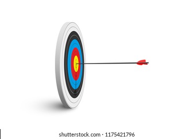 Archery target with arrow isolated on white background. Vector poster or banner template.