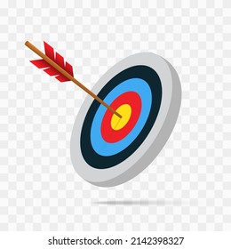 Archery Target With Arrow Isolated On Transparent Background. Target With Arrow Icon Set. Archery Target With Arrow. Bullseye Concept Vector Illustration. Vector Graphic EPS 10