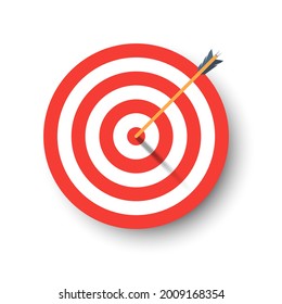 Archery target with arrow and shadow. Template design for competition winning, goal achievement, victory and business. Concept target market, audience, group, consumer. Vector illustration