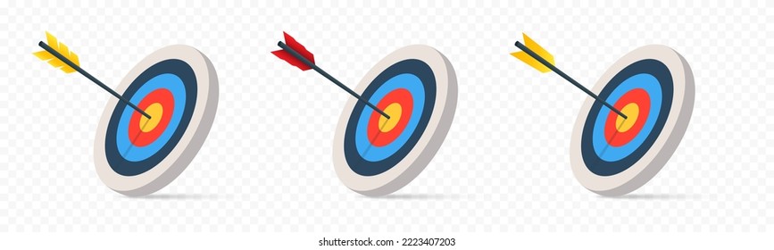 Archery target with arrow vector illustration. Realistic archery targets illustration. Target with arrow collection. Goal achievement concept. EPS 10