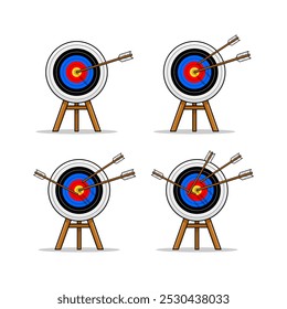 Archery Target with Arrow Vector Illustration Isolated on White Background. Target with Arrow Set Vector Illustration. Arrows and Target Illustration.