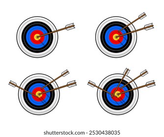 Archery Target with Arrow Vector Illustration Isolated on White Background. Target with Arrow Set Vector Illustration. Arrows and Target Illustration.