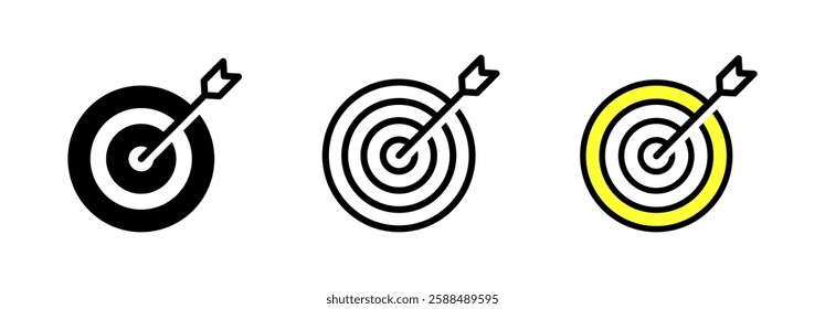 Archery target with arrow. Target vector illustration. Targeting concept icons. Dartboard, bullseye, aim icons. Target and arrow icon.