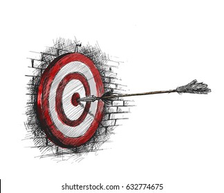 Archery Target With Arrows Archer Sport Game Competition, Hand Drawn Sketch Vector Background.