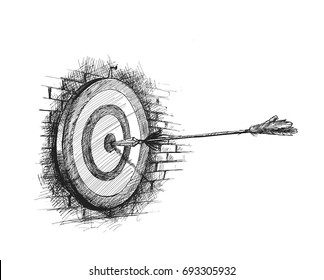 Archery Target With Arrows Archer Sport Game Competition, Hand Drawn Sketch Vector Background.