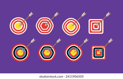 Blanco de tiro con arco con flechas. Concepto de tiro con arco o alcanzar el objetivo en los negocios. Ilustración vectorial.
